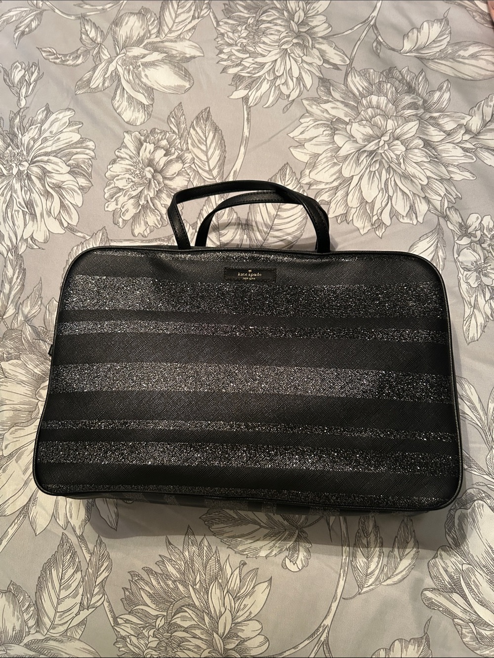 kate spade Black Glitter Stripe Toiletry Bag